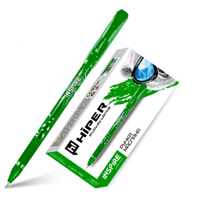 Ручка масляна Hiper Inspire, 0,7 мм, зелена, ціна за упак.в упак.10 шт. Ручка масляна Hiper Inspire, 0,7 мм, зелена, ціна за упак.в упак.10 шт.