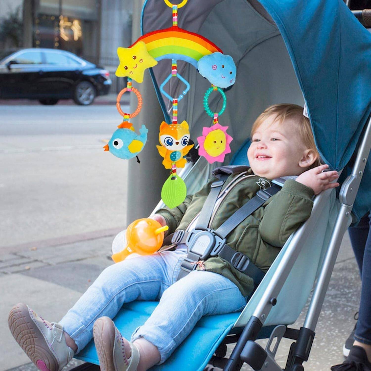 Подвеска на коляску 43см, животные, LIMO TOY погремушка, пискавка, плюш, 2 вида, пак. 25*15*6см (30шт)