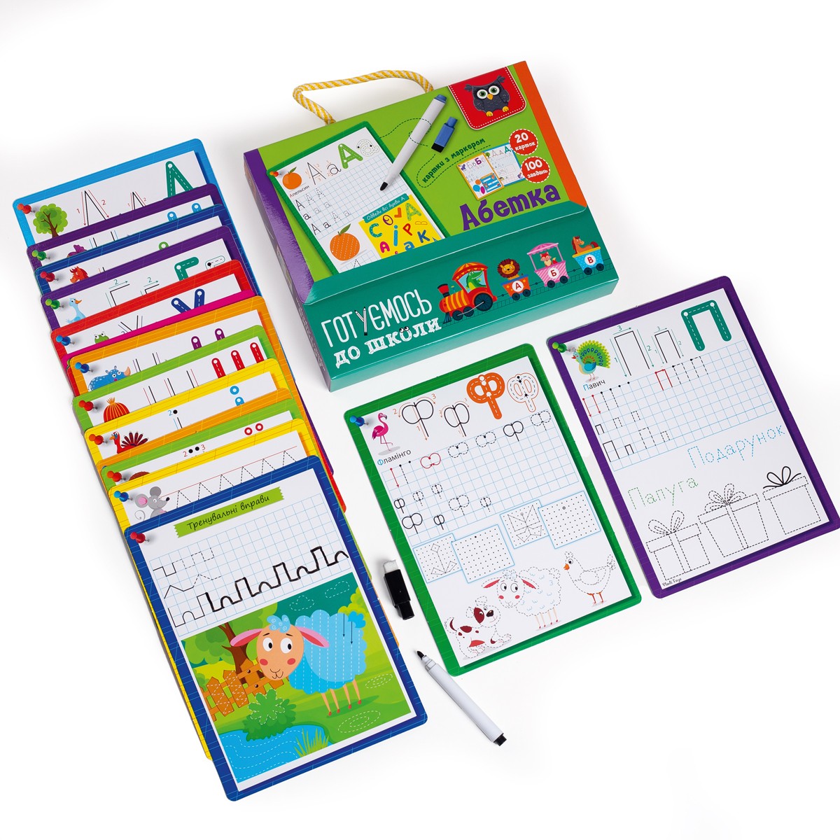 Картки з маркером "Готуємось до школи: Абетка" укр., в кор. 22*18*3см, ТМ Vladi Toys, Україна