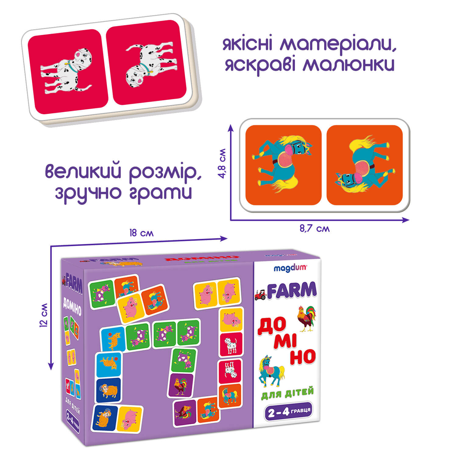 Игра настольная развивающая "Домино Тварини", в кор. 18*12*6см, Украина, Magdum