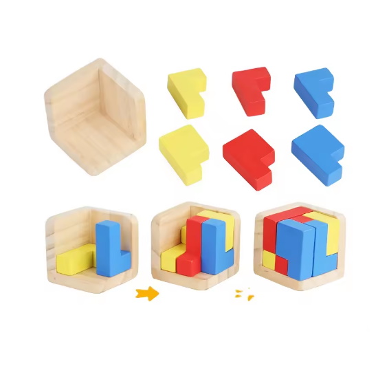 Деревянная игрушка 3D тетрис, логическая игра, куб-головоломка, 4 вида, пак. 4,5*4,5*4,5см (100шт)