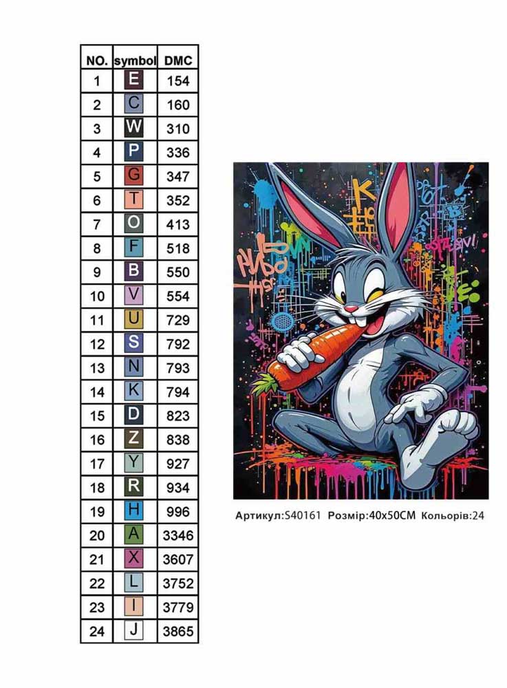 Алмазна мозаїка "Багз Банні поп-арт" 40*50см, на рамці, в кор. 41*51*2,5см, ТМ Dreamtoys